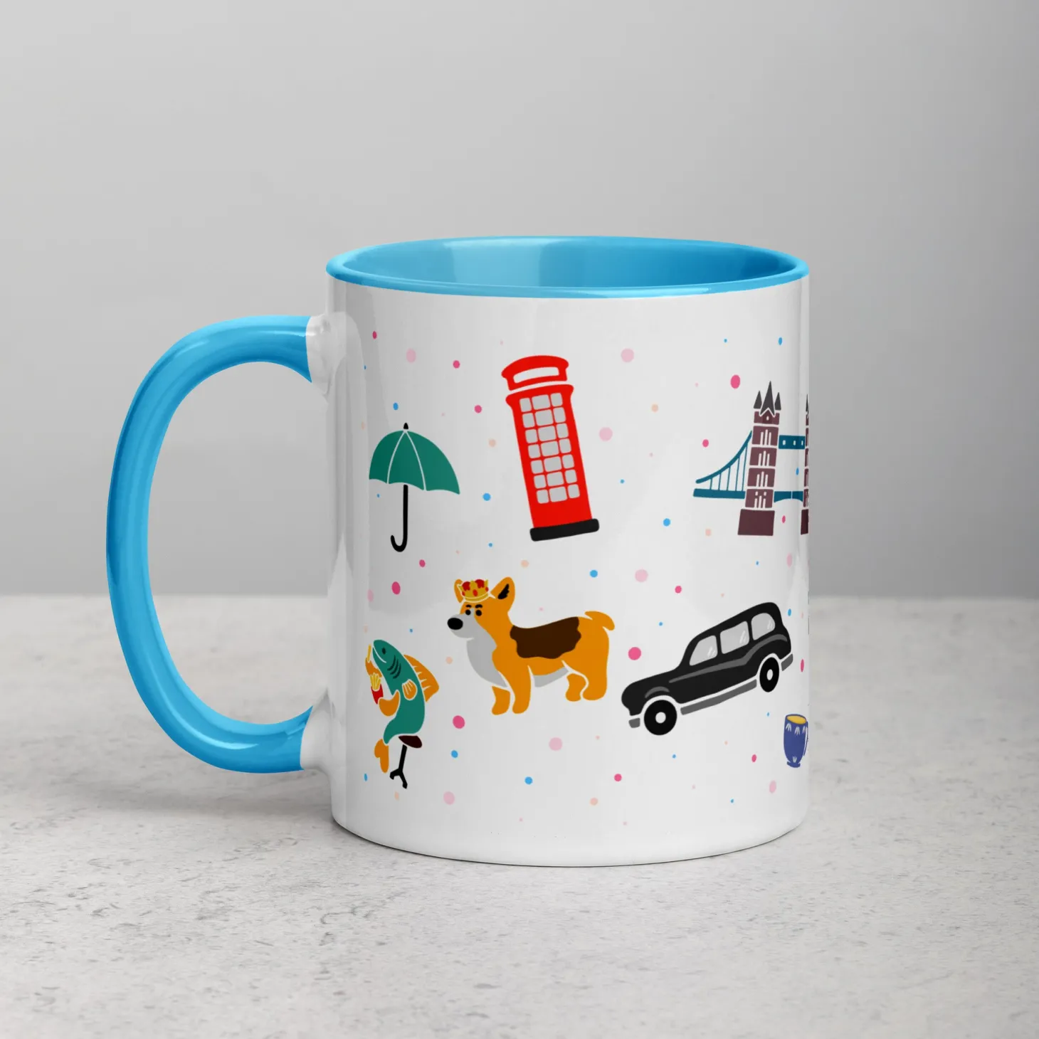 london_doodles__all_over_print__mug_with_colour_inside_11.webp Store London Doodles - All Over Print - Mug with Colour Inside Mugs | London Gifts