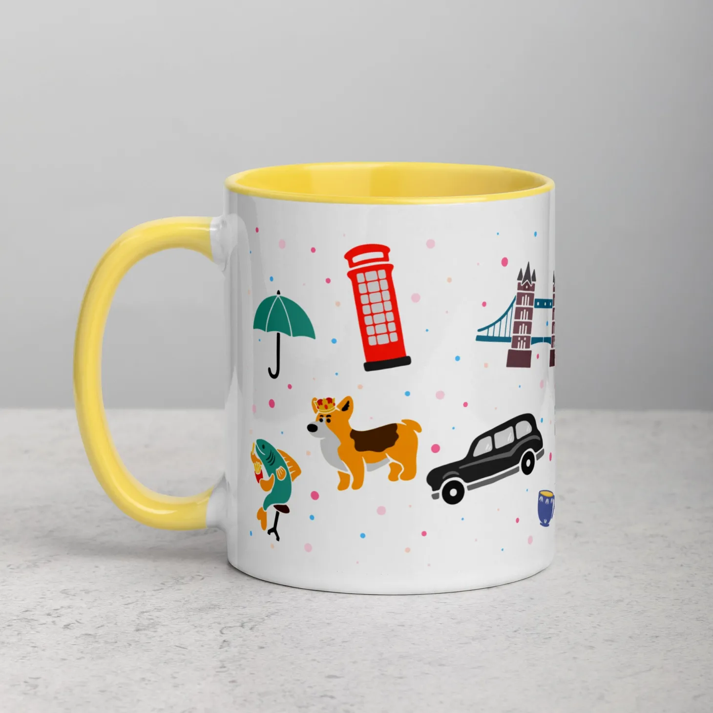 london_doodles__all_over_print__mug_with_colour_inside_17.webp Store London Doodles - All Over Print - Mug with Colour Inside Mugs | London Gifts