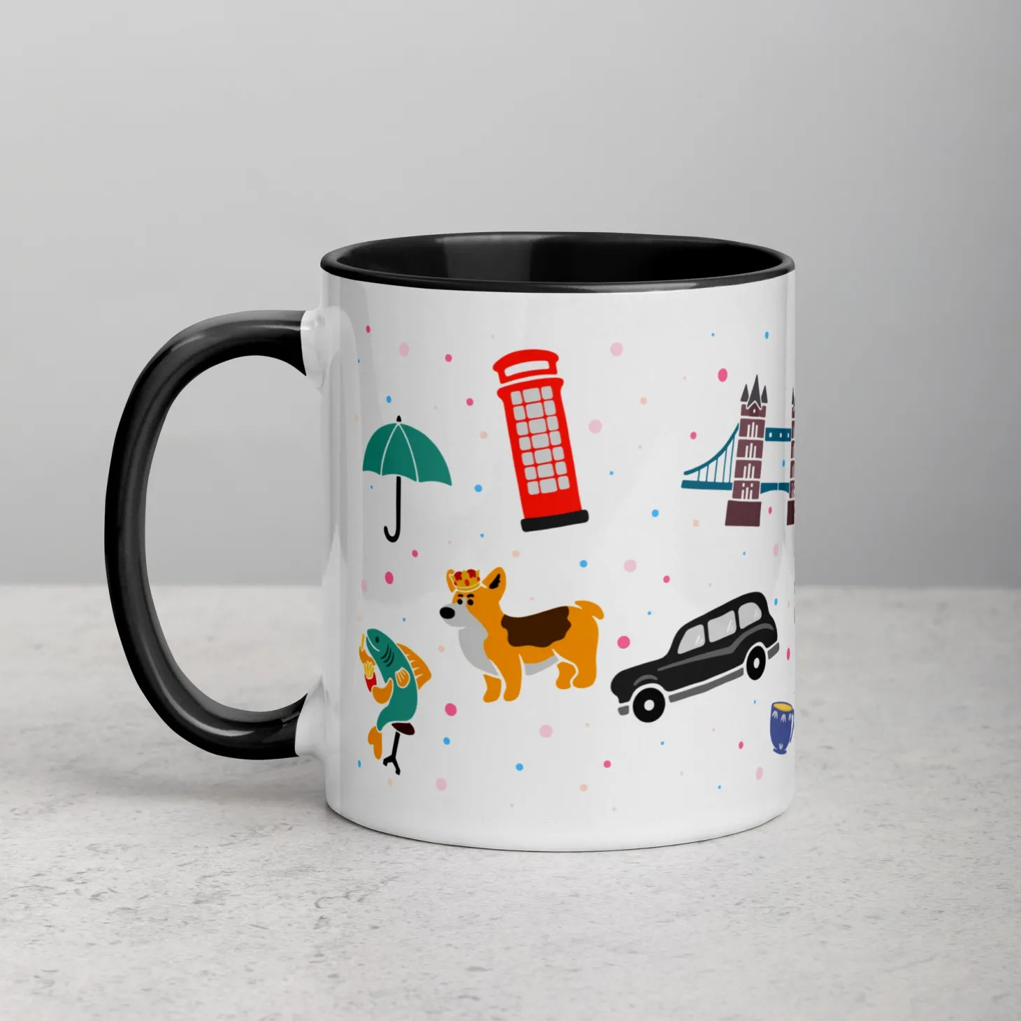 london_doodles__all_over_print__mug_with_colour_inside_2.webp Store London Doodles - All Over Print - Mug with Colour Inside Mugs | London Gifts