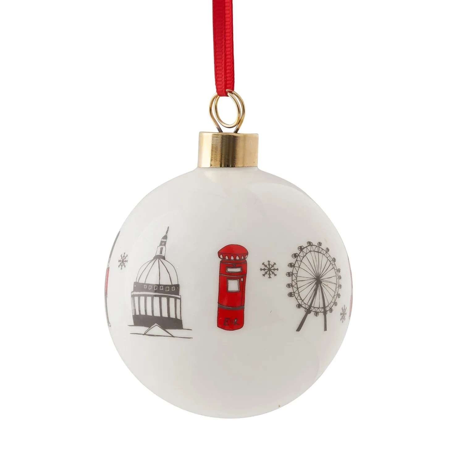 Hot London Skyline Christmas Bauble Decoration by Victoria Eggs Christmas Decorations | Christmas Decorations