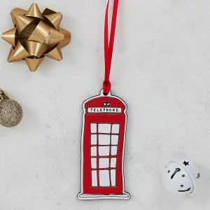 Shop London Telephone Box Wooden Christmas Decoration by Victoria Eggs Christmas Decorations | Christmas Decorations