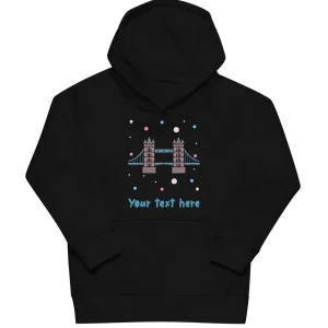 Fashion Personalised Custom Text - Kids Eco Hoodie - London Doodles - Tower Bridge Kids Clothing | Children & Baby Clothing