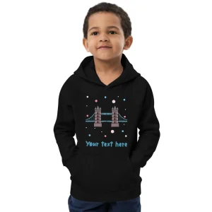 Fashion Personalised Custom Text - Kids Eco Hoodie - London Doodles - Tower Bridge Kids Clothing | Children & Baby Clothing