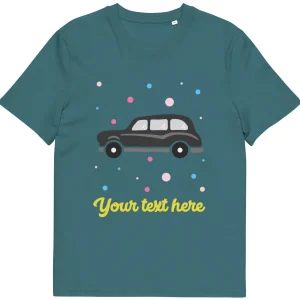 Fashion Personalised Custom Text - Organic Cotton Adults Unisex T-Shirt - London Doodles - Taxi Clothing | London Gifts