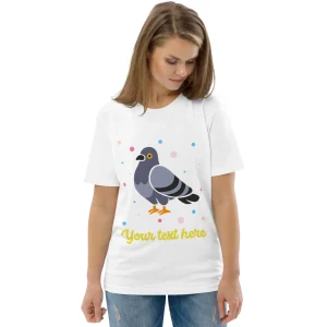 Fashion Personalised Custom Text - Organic Cotton Adults Unisex T-Shirt - London Doodles - Pigeon Clothing | London Gifts