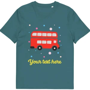 Online Personalised Custom Text - Organic Cotton Adults Unisex T-Shirt - London Doodles - Red Bus Clothing | London Gifts