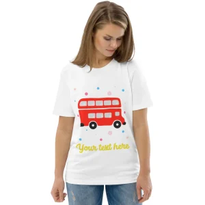 Online Personalised Custom Text - Organic Cotton Adults Unisex T-Shirt - London Doodles - Red Bus Clothing | London Gifts