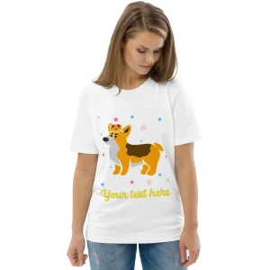 New Personalised Custom Text - Organic Cotton Adults Unisex T-Shirt - London Doodles - Royal Corgi Clothing | London Gifts