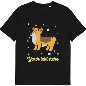 New Personalised Custom Text - Organic Cotton Adults Unisex T-Shirt - London Doodles - Royal Corgi Clothing | London Gifts