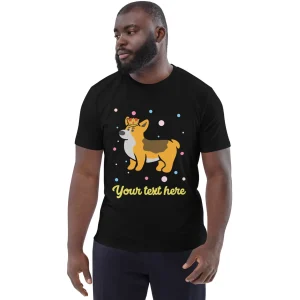 New Personalised Custom Text - Organic Cotton Adults Unisex T-Shirt - London Doodles - Royal Corgi Clothing | London Gifts