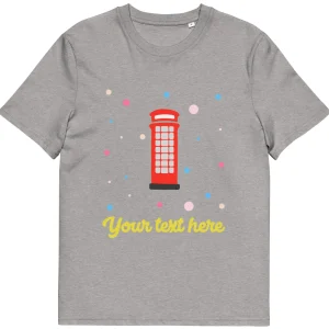 Flash Sale Personalised Custom Text - Organic Cotton Adults Unisex T-Shirt - London Doodles - Telephone Box Clothing | London Gifts