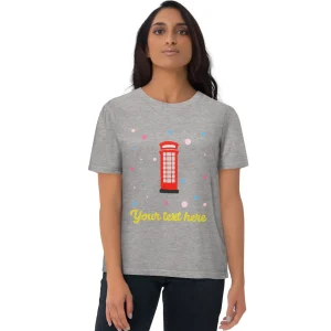 Flash Sale Personalised Custom Text - Organic Cotton Adults Unisex T-Shirt - London Doodles - Telephone Box Clothing | London Gifts
