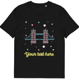 New Personalised Custom Text - Organic Cotton Adults Unisex T-Shirt - London Doodles - Tower Bridge Clothing | Tower Bridge Gifts