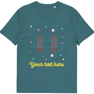 New Personalised Custom Text - Organic Cotton Adults Unisex T-Shirt - London Doodles - Tower Bridge Clothing | Tower Bridge Gifts