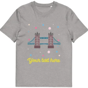 New Personalised Custom Text - Organic Cotton Adults Unisex T-Shirt - London Doodles - Tower Bridge Clothing | Tower Bridge Gifts