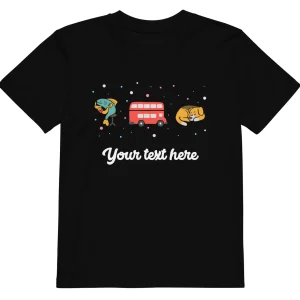 Store Personalised Custom Text - Organic Cotton Kids T-Shirt - London Doodles - Fish & Chips / Bus / Corgi Kids Clothing | Children & Baby Clothing