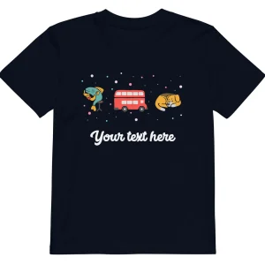 Store Personalised Custom Text - Organic Cotton Kids T-Shirt - London Doodles - Fish & Chips / Bus / Corgi Kids Clothing | Children & Baby Clothing