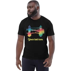 Online Personalised Custom Text - Tower Bridge Rainbow - Organic Cotton T-Shirt Clothing | Tower Bridge Gifts