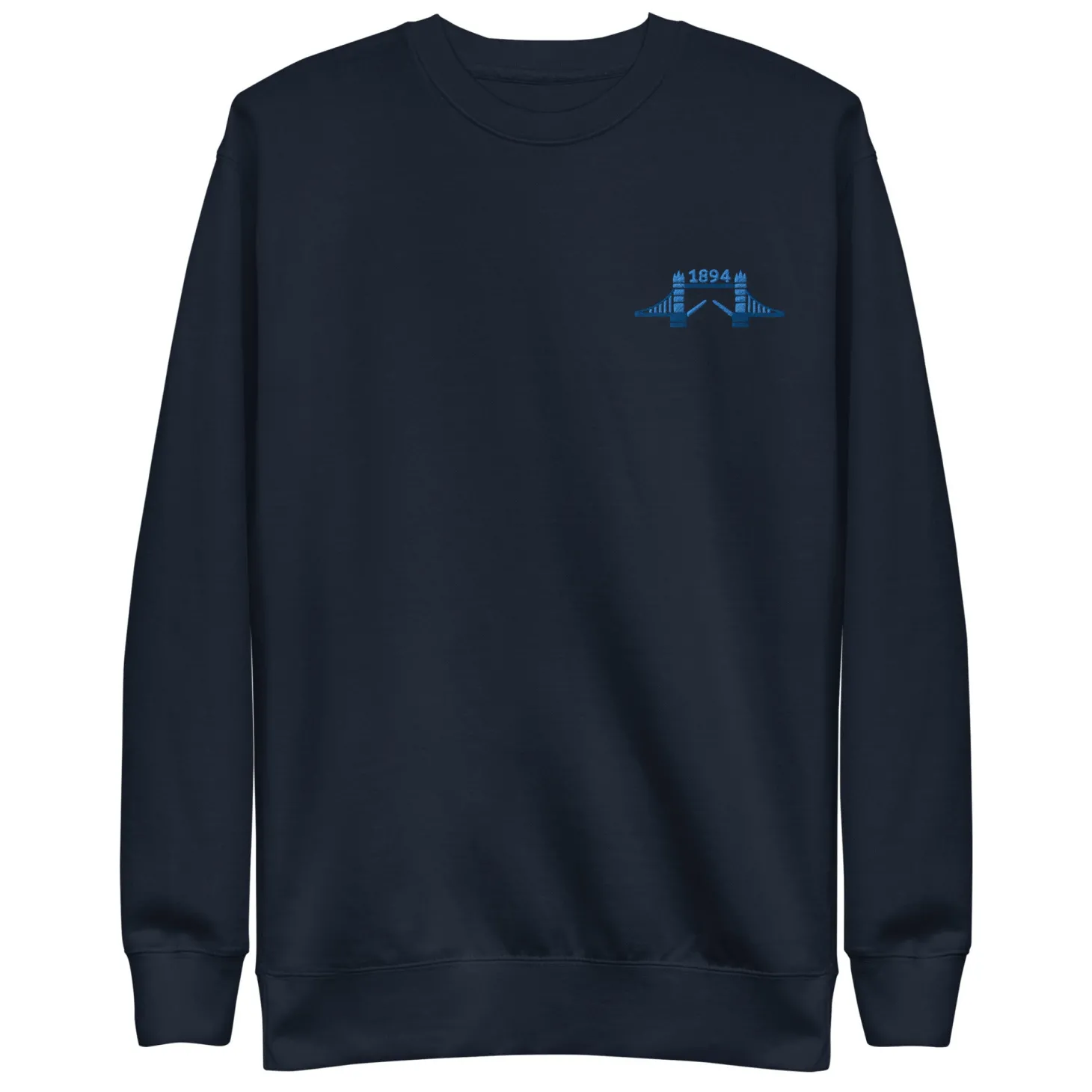 tower_bridge__blue_thread_embroidered_unisex_premium_sweatshirt_1.webp Discount 1894 Tower Bridge - Blue Thread Embroidered Unisex Premium Sweatshirt Clothing | Tower Bridge Gifts