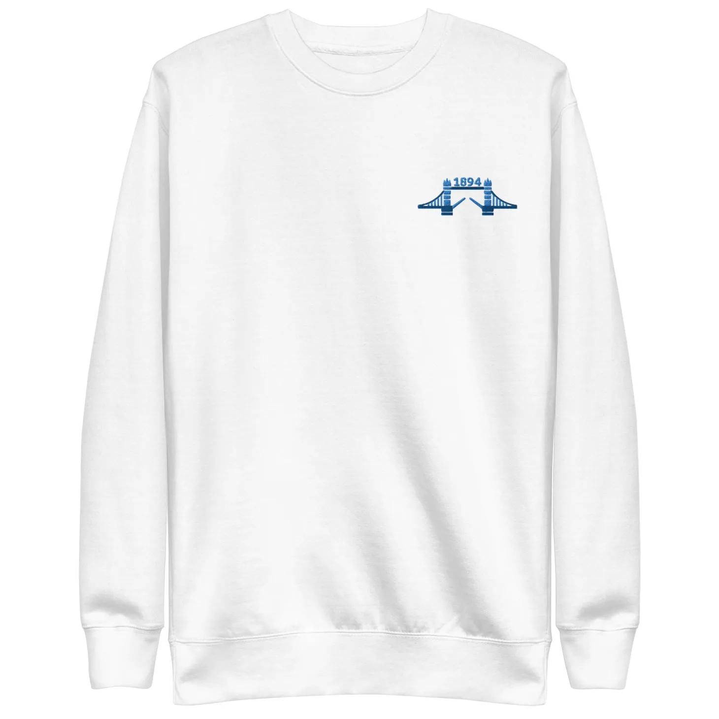 tower_bridge__blue_thread_embroidered_unisex_premium_sweatshirt_4.webp Discount 1894 Tower Bridge - Blue Thread Embroidered Unisex Premium Sweatshirt Clothing | Tower Bridge Gifts