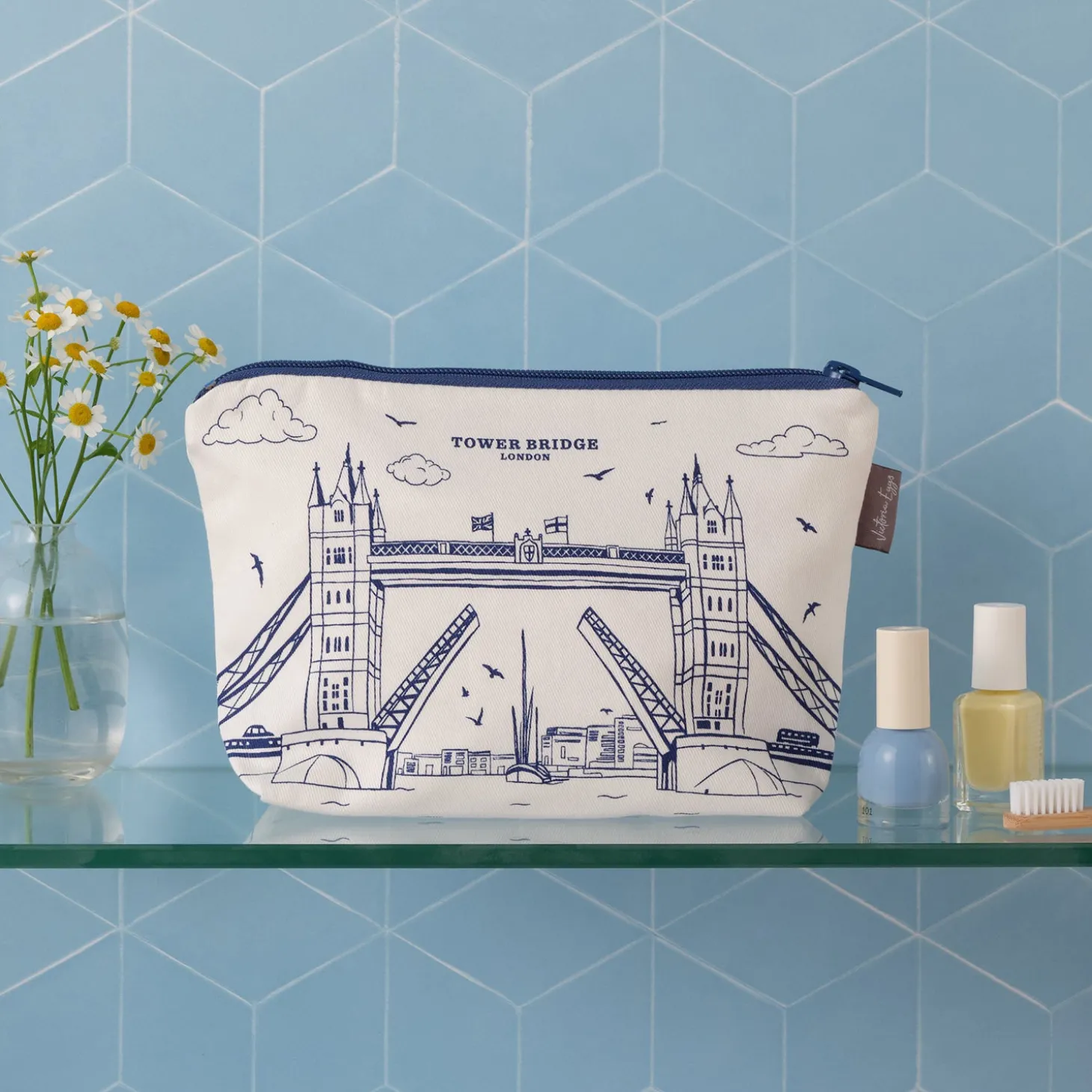 tower_bridge_cosmetic_bag_by_victoria_eggs_0.webp Store Tower Bridge Cosmetic Bag by Victoria Eggs Makeup Bags | Bags