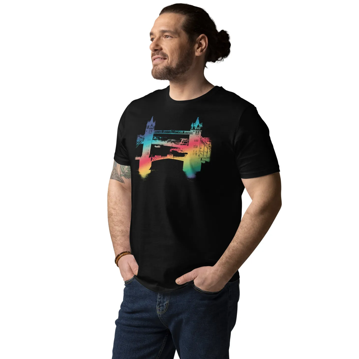 tower_bridge_rainbow__organic_cotton_tshirt_1.webp Discount Tower Bridge Rainbow - Organic Cotton T-Shirt Clothing | Tower Bridge Gifts